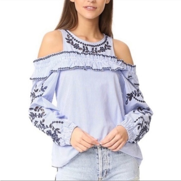 Parker Sammy Embroidered Cold Shoulder Stripe Blouse Size Small - Picture 1 of 11